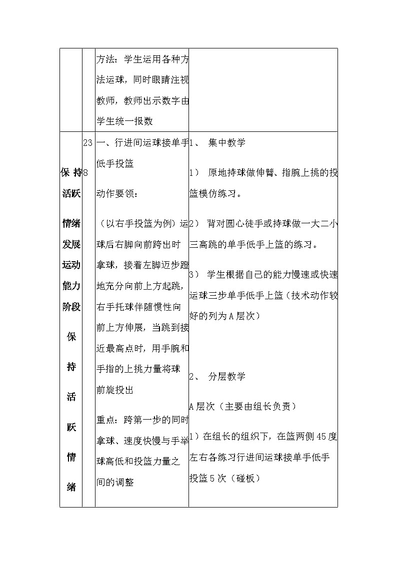 人教版体育与健康 高一篮球 行进间运球接单手低手投篮 游戏-障碍跑教案03