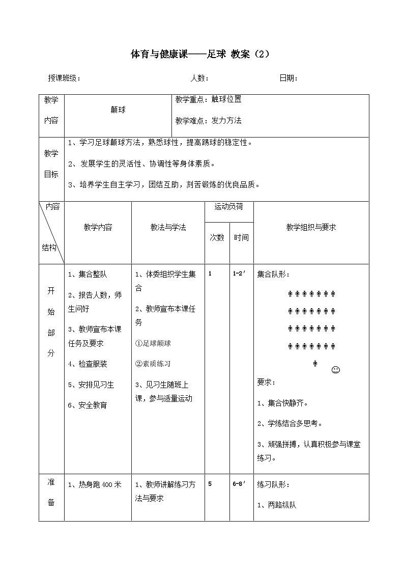 高中体育与健康 人教版 高一 足球颠球教案第1页