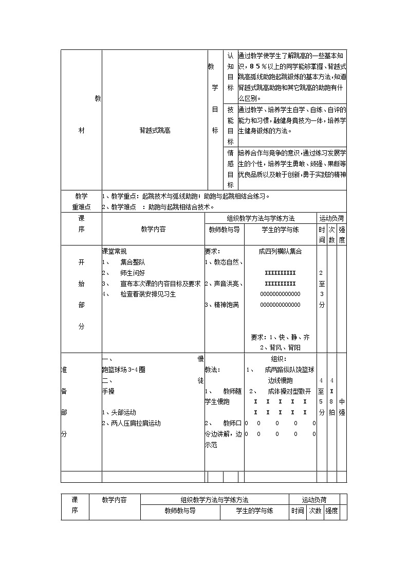 高中 体育与健康 人教版 背越式跳高教案01