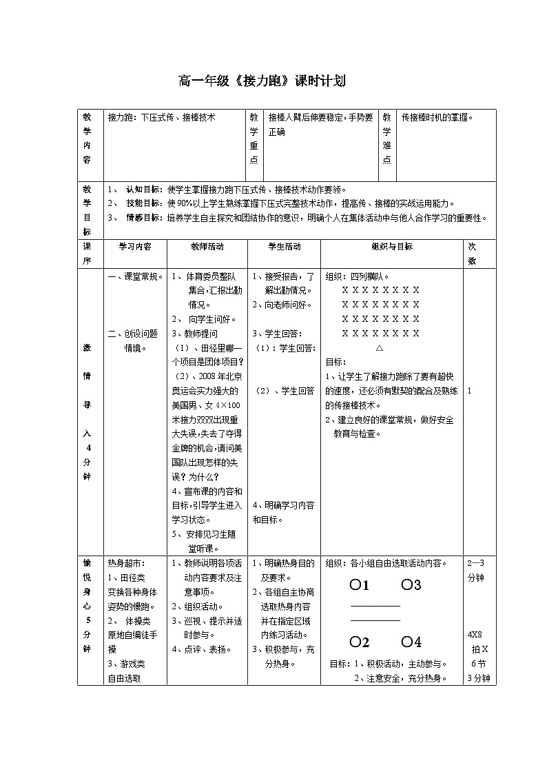 高一体育与健康 人教版 接力跑教案第1页