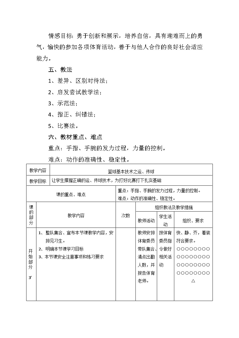 篮球基本技术之运球和传球教案02