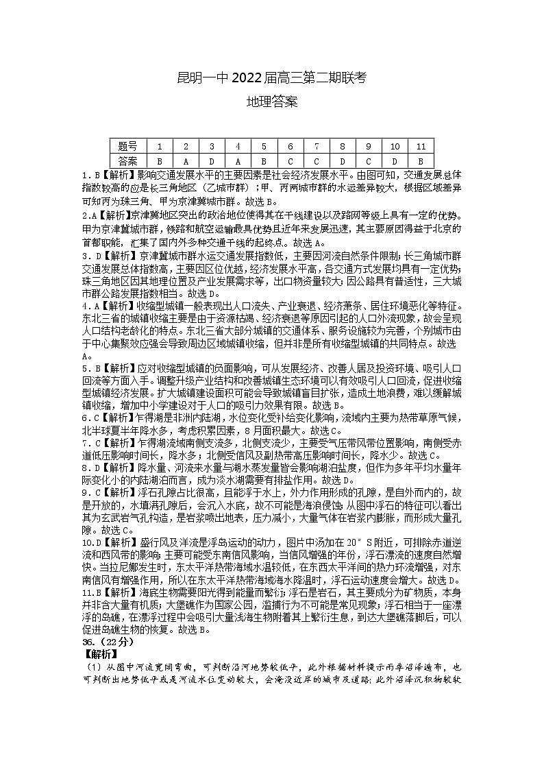 2022届云南省昆明市第一中学高三上学期第二次双基检测文科综合试题（PDF版含答案）01