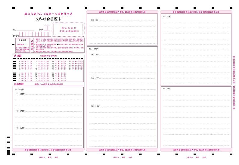 四川省眉山市2019届高三第一次诊断性考试文综试题及答案（PDF版）01