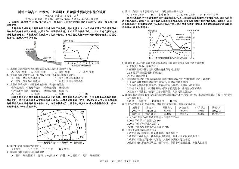 四川省成都市树德中学2022届高三上学期11月阶段性测试（期中）文综试题PDF版含答案第1页