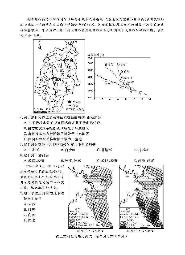 四川省乐山市2022届高三上学期第一次调查研究考试文综试题扫描版含答案02