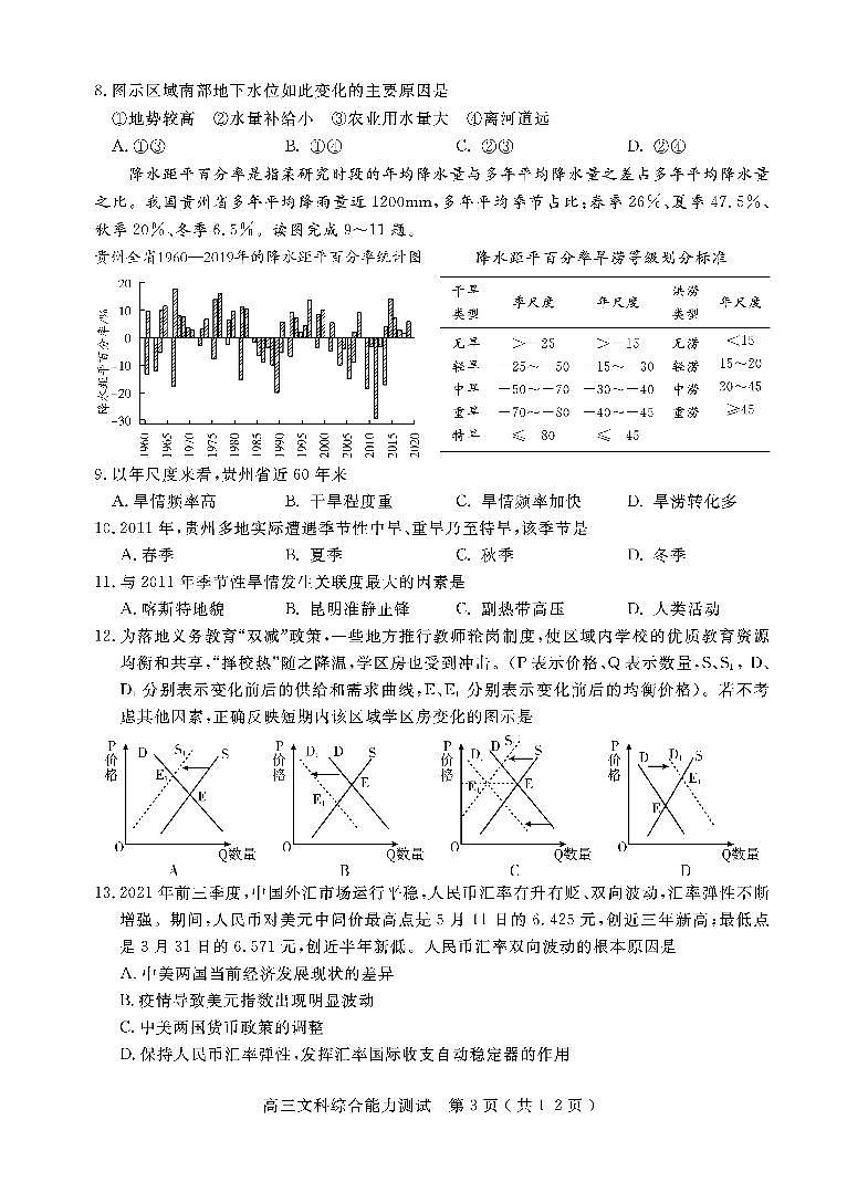四川省乐山市2022届高三上学期第一次调查研究考试文科综合试题含答案第3页