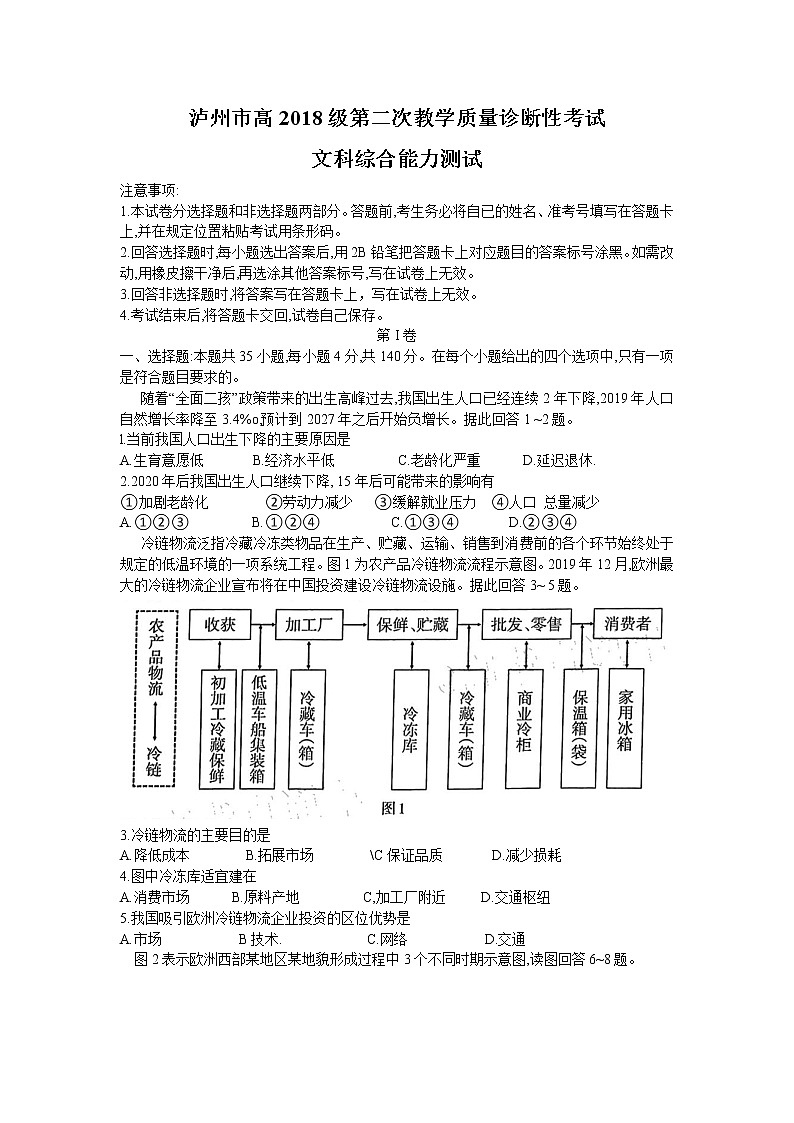 四川省泸州市2021届高三下学期第二次教学质量诊断性考试文综试题 Word版含答案01