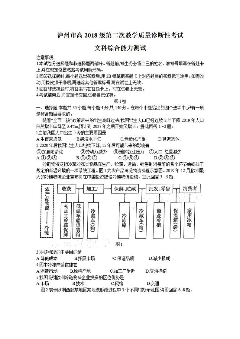 四川省泸州市2021届高三下学期第二次教学质量诊断性考试文综试题含答案01