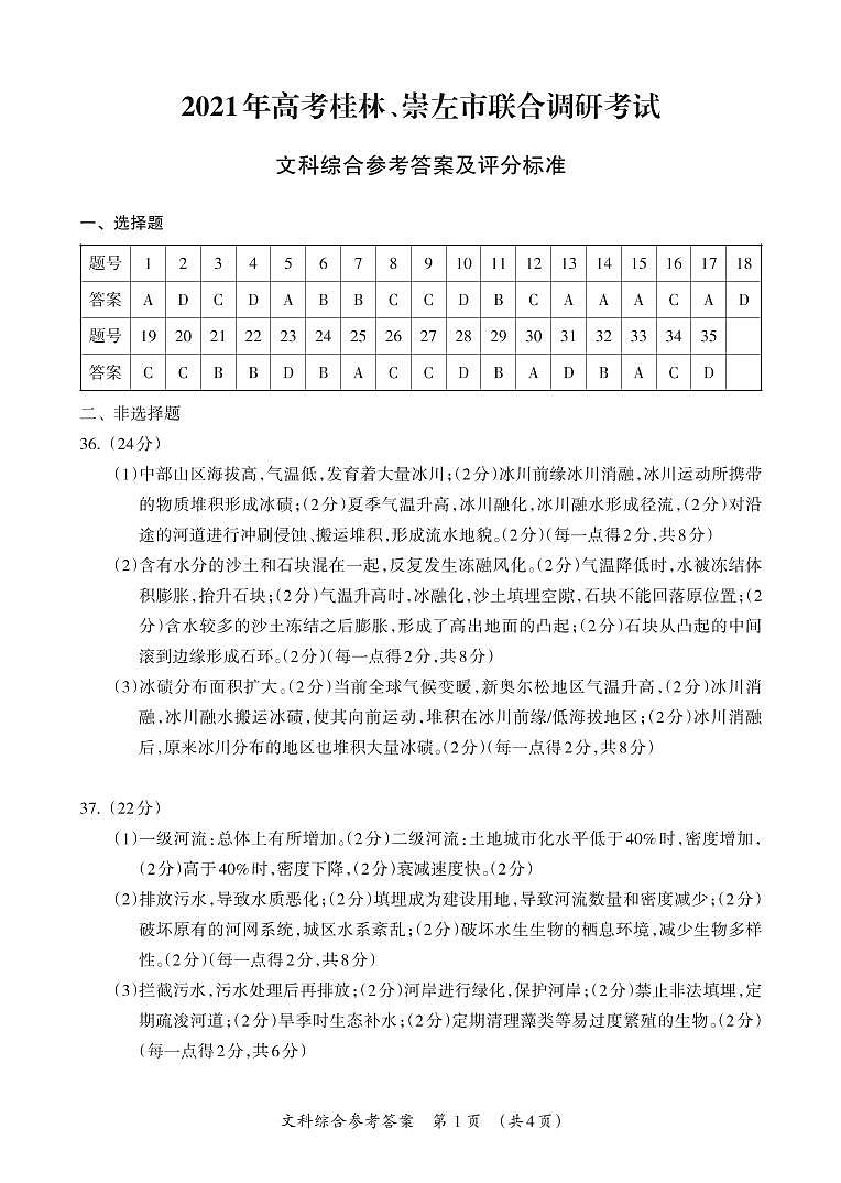 广西桂林、崇左市2021届高三联合调研考试（二模）文综试题+Word版含答案01
