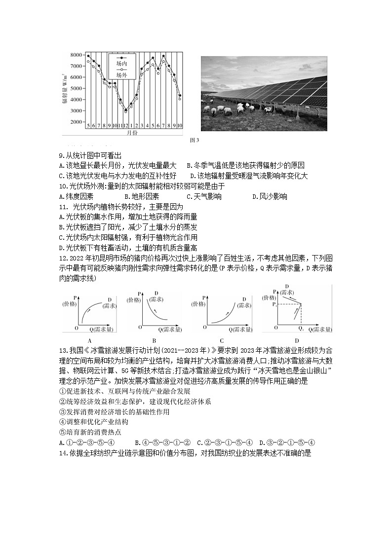 云南省昆明一中、宁夏银川一中2022届高三下学期联合一模考试文综试题含解析03