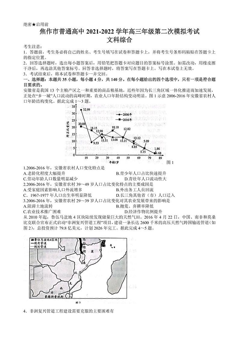 2022焦作高三年级第二次模拟考试文综PDF版含答案01