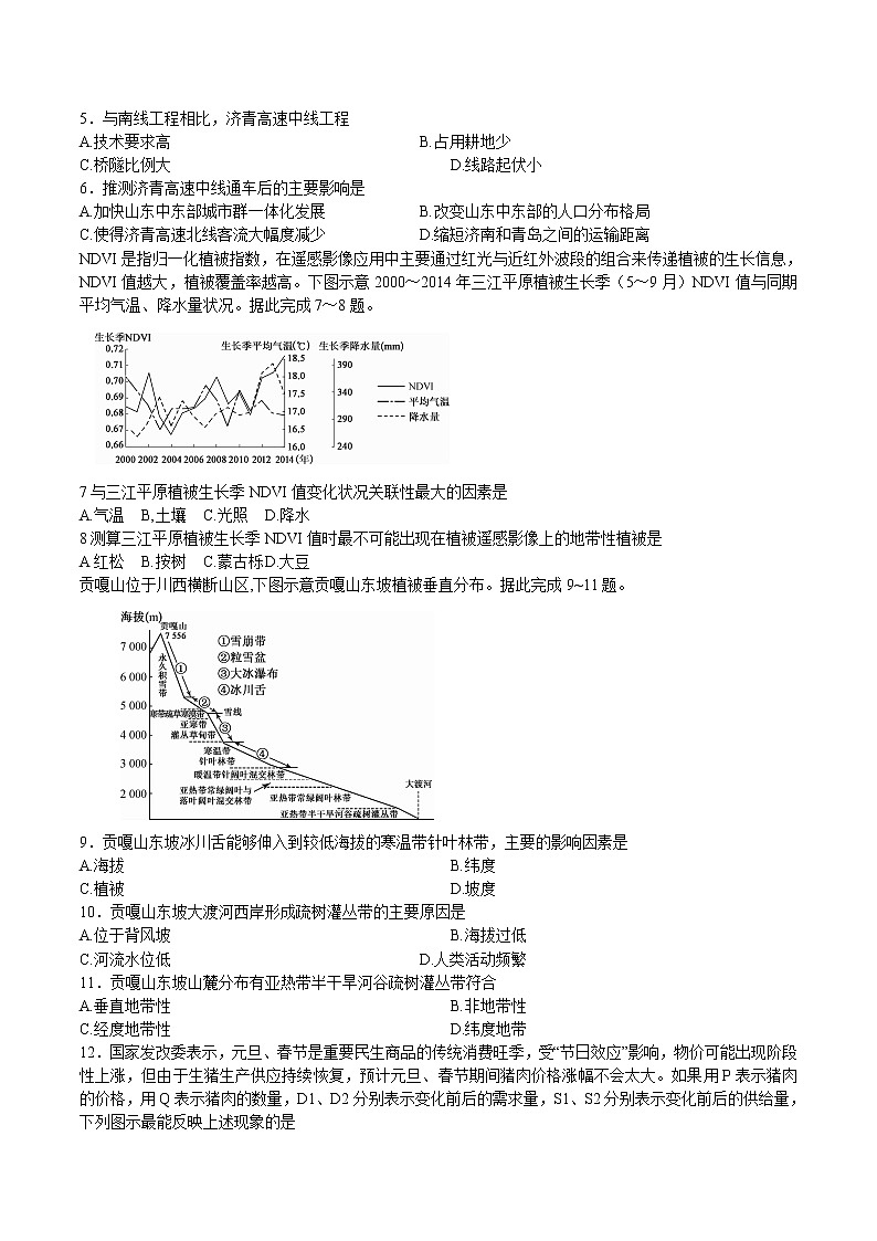 2022届河南省濮阳市高三下学期第一次模拟考试文综试题含答案第2页
