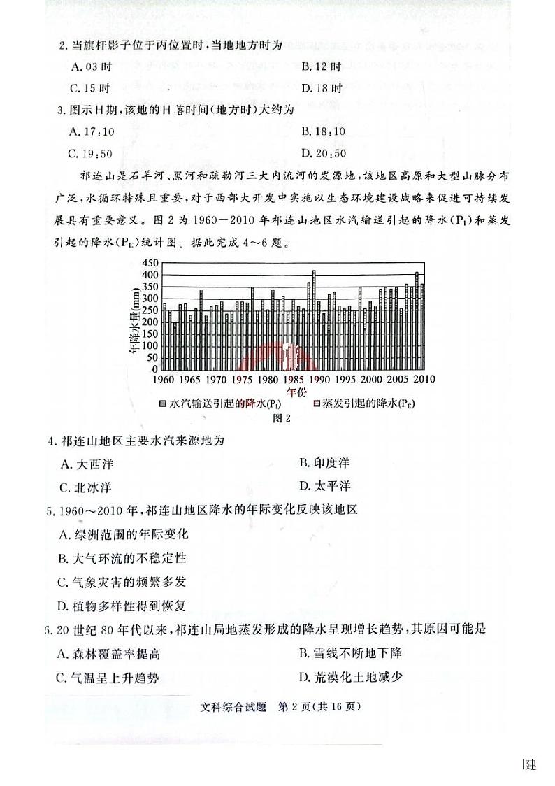 2022届山西省吕梁市高三第二次模拟考试文科综合试题无解析第2页