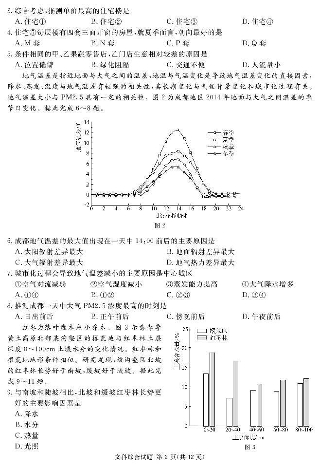 2021届四川省眉山市高三三模文科综合（试卷）第2页