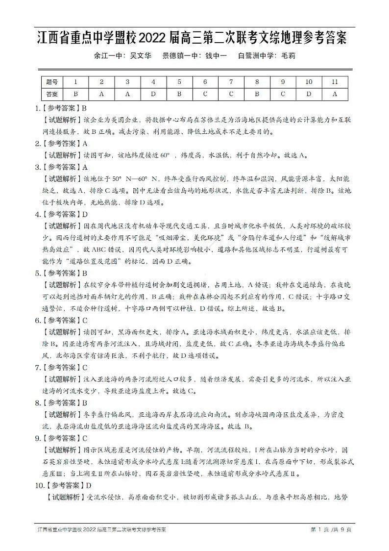 文综答案（含历史修正答案）第1页