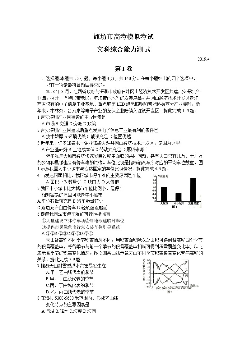 山东省潍坊市2019届高三第二次模拟考试文综试题第1页