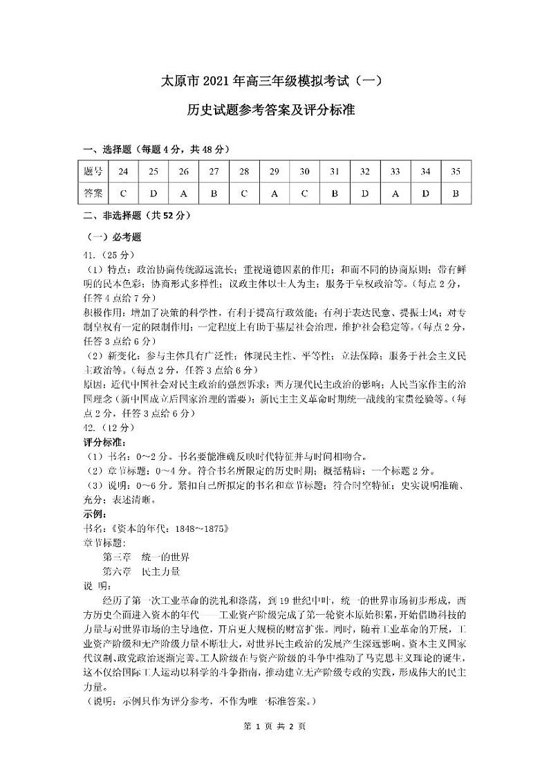 2021届山西省太原市高三模拟考试（一模）文科综合试卷01