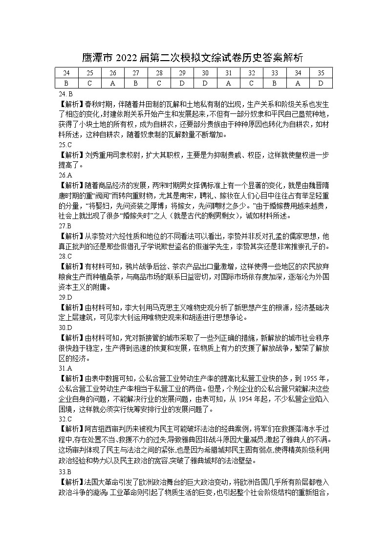 2022届江西省鹰潭市高三第二次模拟考试文综试题及答案01