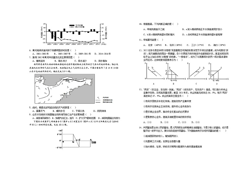 2022届江西省鹰潭市高三第二次模拟考试文科综合试题及答案03