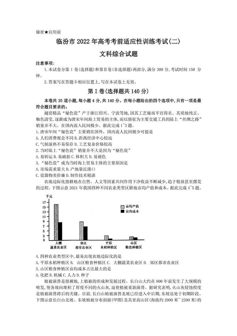 2022届山西省临汾市（二模）高考考前适应性训练考试（二）文综试题（PDF版含答案）01