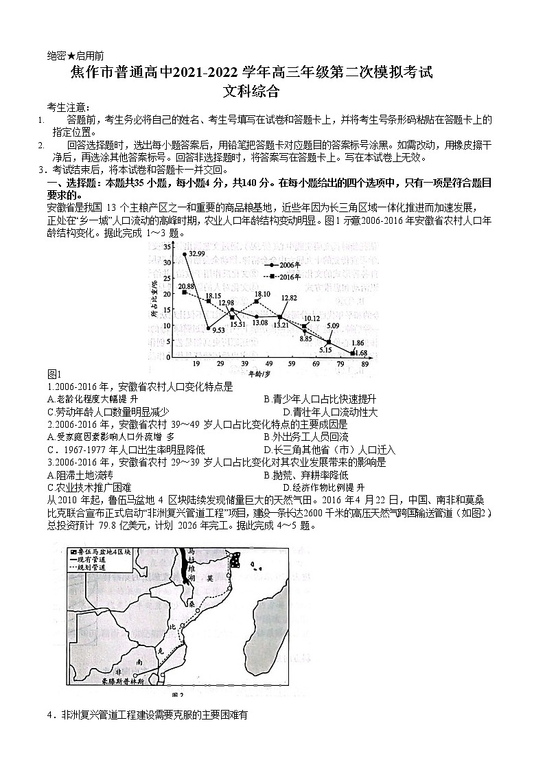 2022届河南省焦作市高三年级第二次模拟考试文综试题试卷含答案01