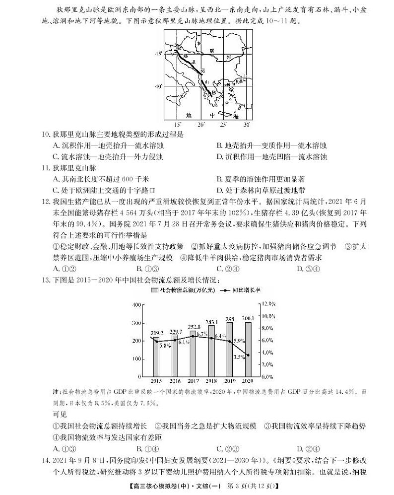 2022届江西省南昌市高三下学期核心模拟卷（中）文科综合试卷PDF版含答案03