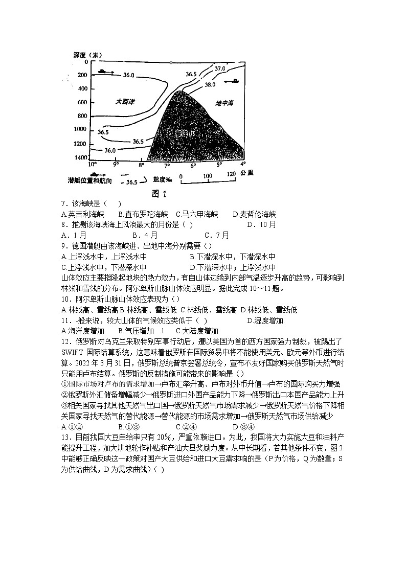 安徽省十校联盟2022届高三最后一卷文综试题 word第2页