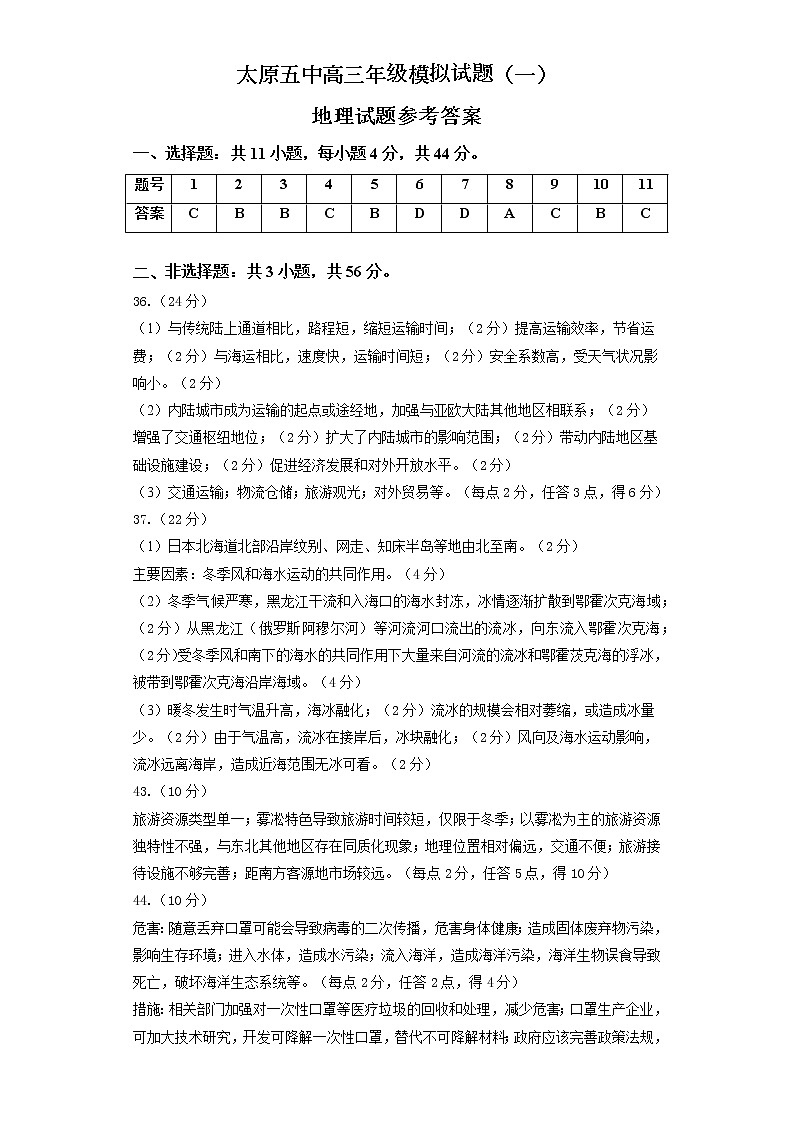 2022太原五中高三下学期5月阶段性检测文综PDF版含答案（可编辑）01