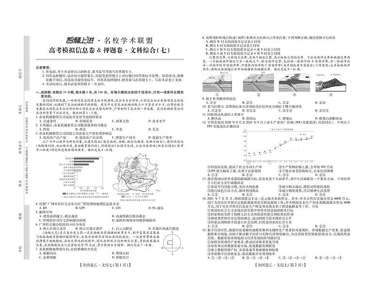 2022江西智慧上进押题卷（七）高三22届乙卷押题卷·文综试卷01
