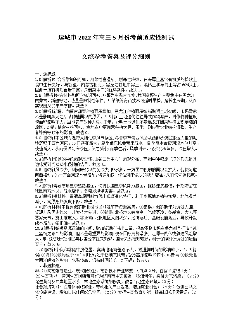 2022山西运城高三5月份考前适应性测试文科综合试题及答案01