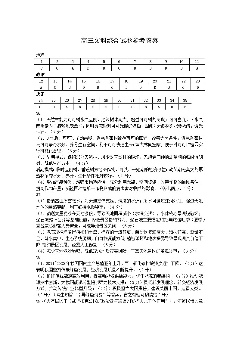 内蒙古赤峰市2022届高三5月联考文综答案第1页
