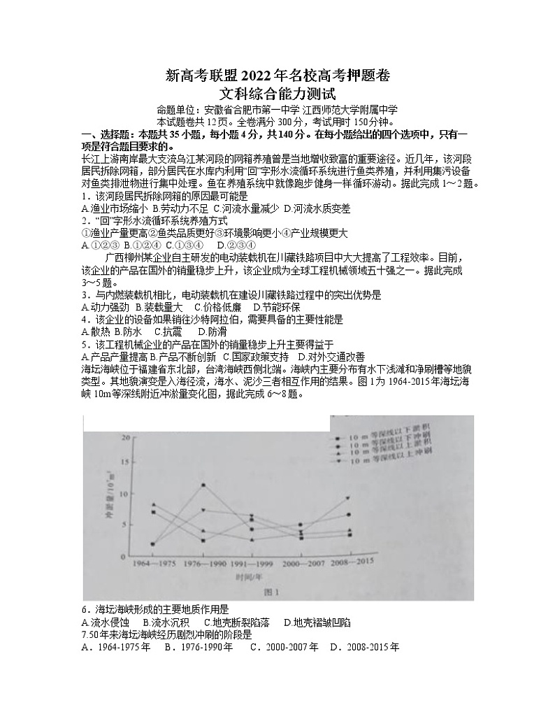 2022届华大新高考联盟五省名校新高考联盟高三高考押题 文科综合试题及答案01
