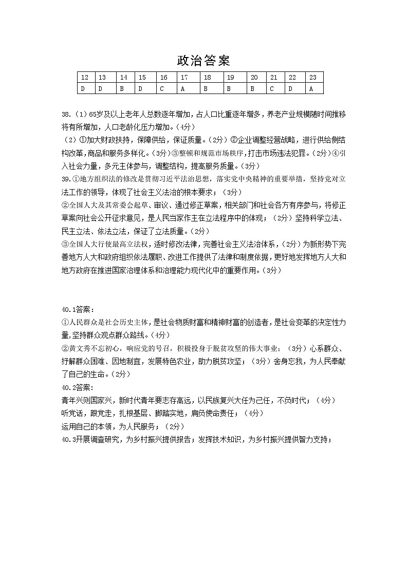 2022西安交大附中高三下学期第七次模拟考试文综PDF版含答案01