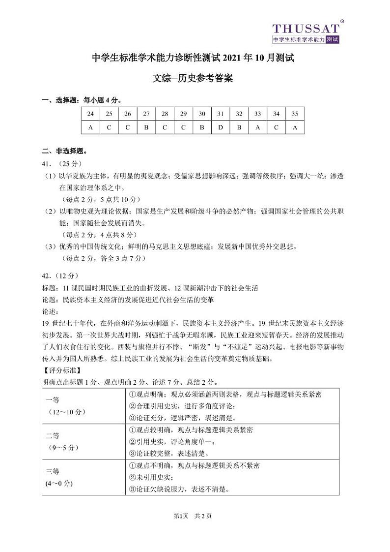 2022中学生标准学术能力测试高三上学期10月测试文科综合扫描版含答案01