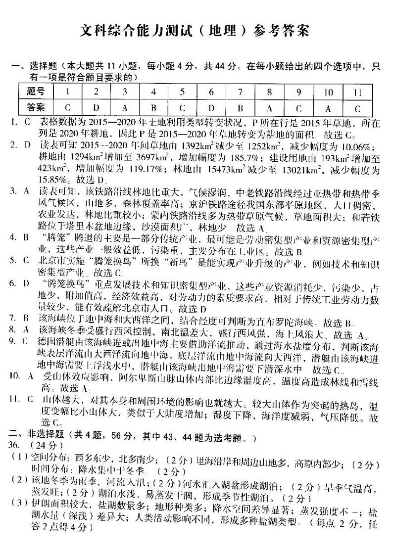 安徽省十校联盟2022届高三最后一卷文综答案第1页