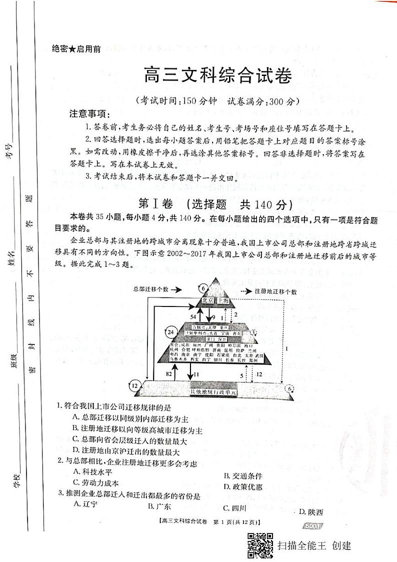 2021届江西省高三5月联考文科综合试卷第1页