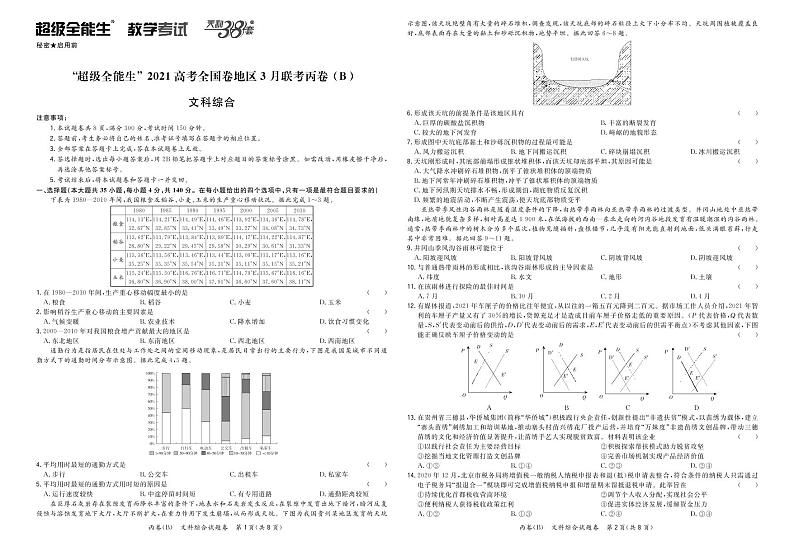 文综正文-“超级全能生”2021高考全国卷地区3月联考丙卷（B）第1页