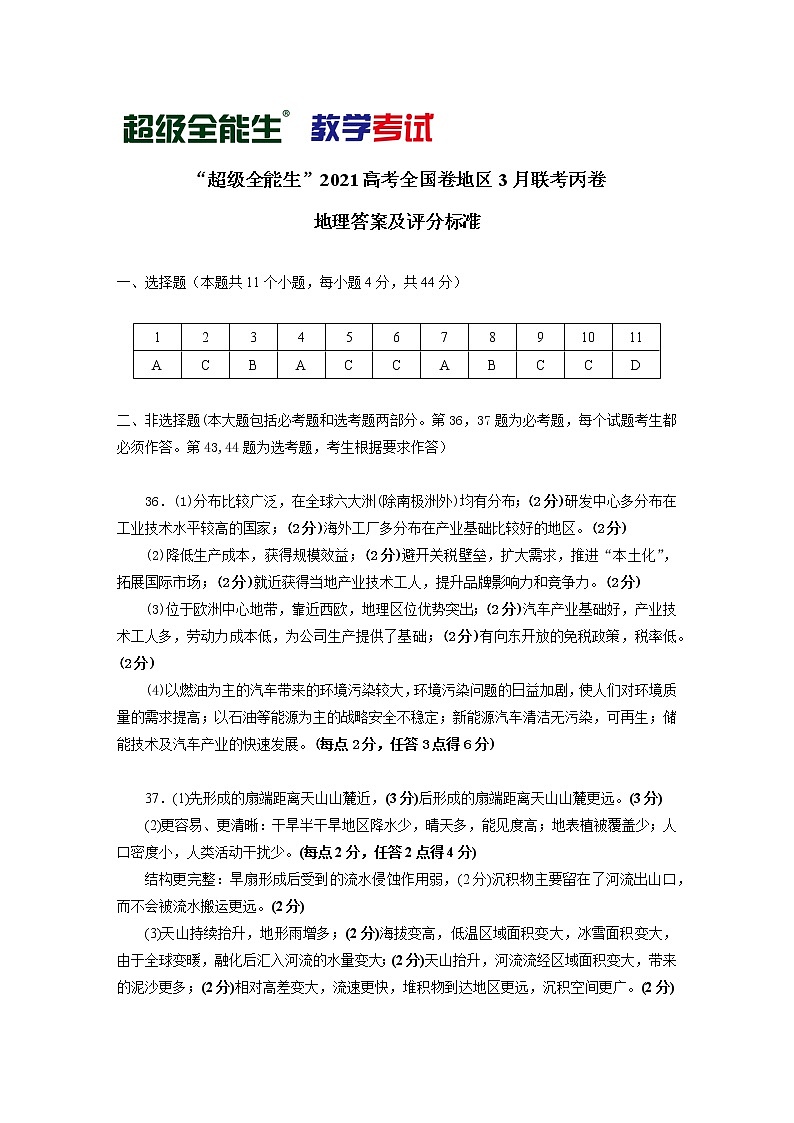 2021“超级全能生”高三全国卷地区3月联考试题（丙卷）文科综合PDF版含解析01