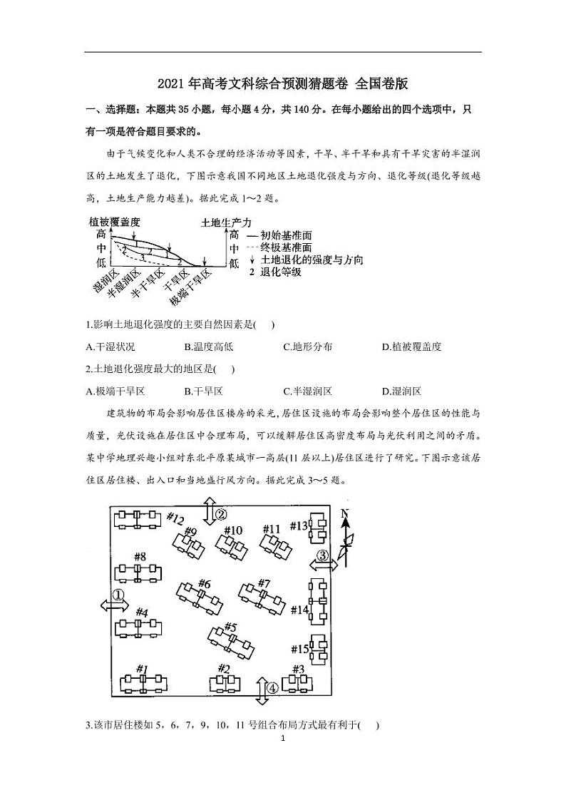 2021高三下学期5月（全国卷版）高考预测猜题卷文科综合试题PDF版含答案01