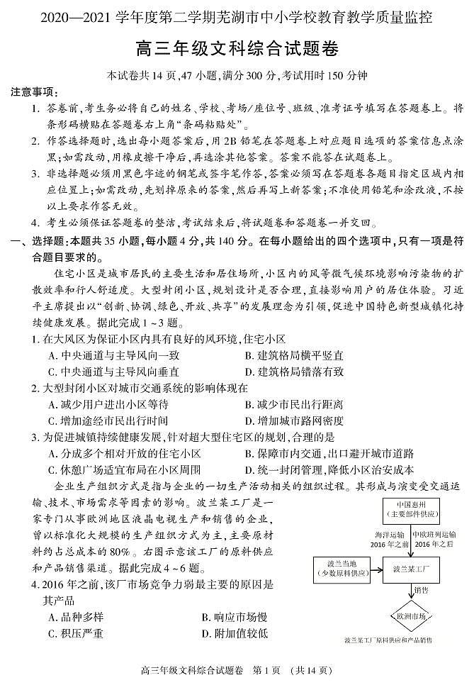 2021芜湖高三下学期5月二模考试文综试题PDF版含答案01