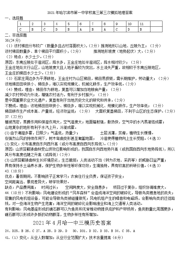 2021省哈尔滨一中高三下学期第三次模拟考试（三模）文科综合PDF版含答案01