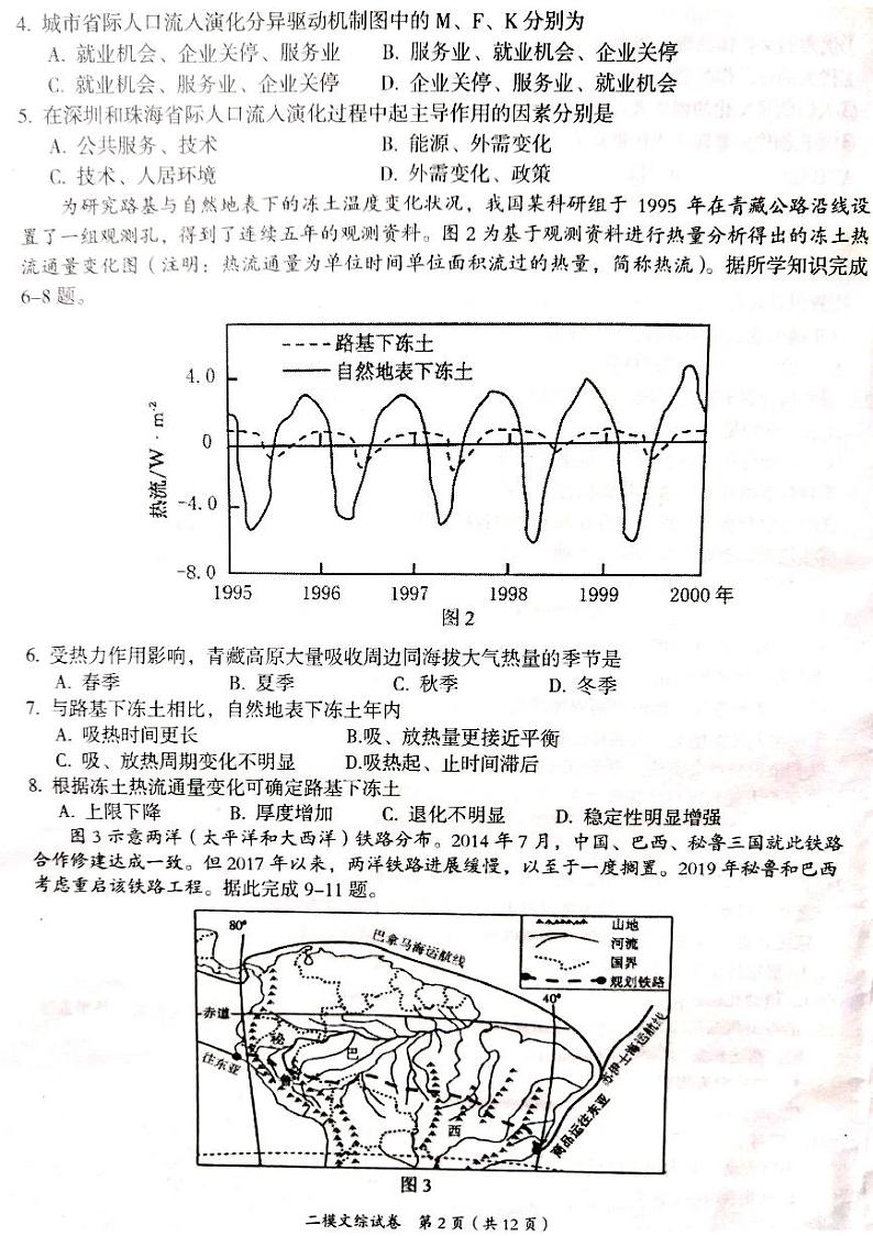 萍乡市2020—2021学年度高三二模考试 文综试卷第2页