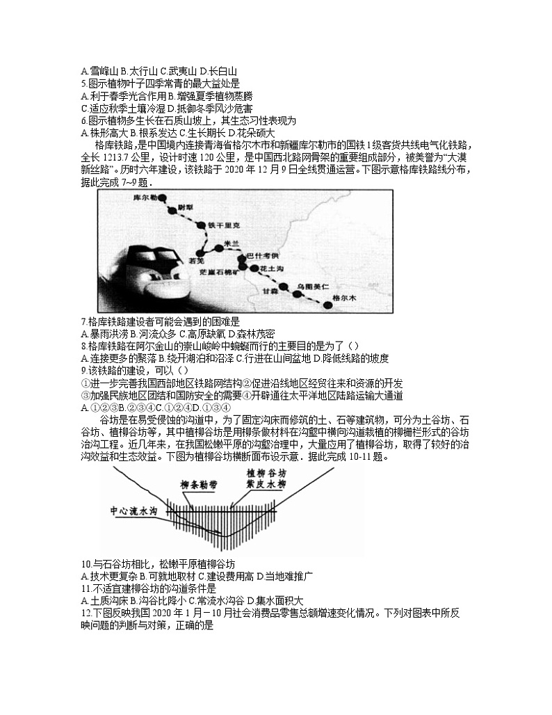 2021安庆高三下学期3月模拟考试（二模）文综试题含答案02