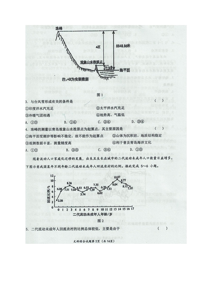 2021中卫高三下学期3月第一次模拟考试文科综合试题图片版缺答案02