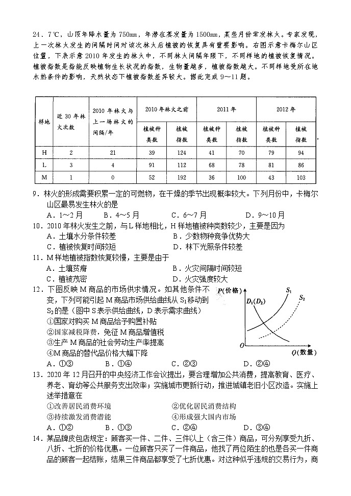 2021新乡高三2月一轮复习摸底考试文综试题含答案03
