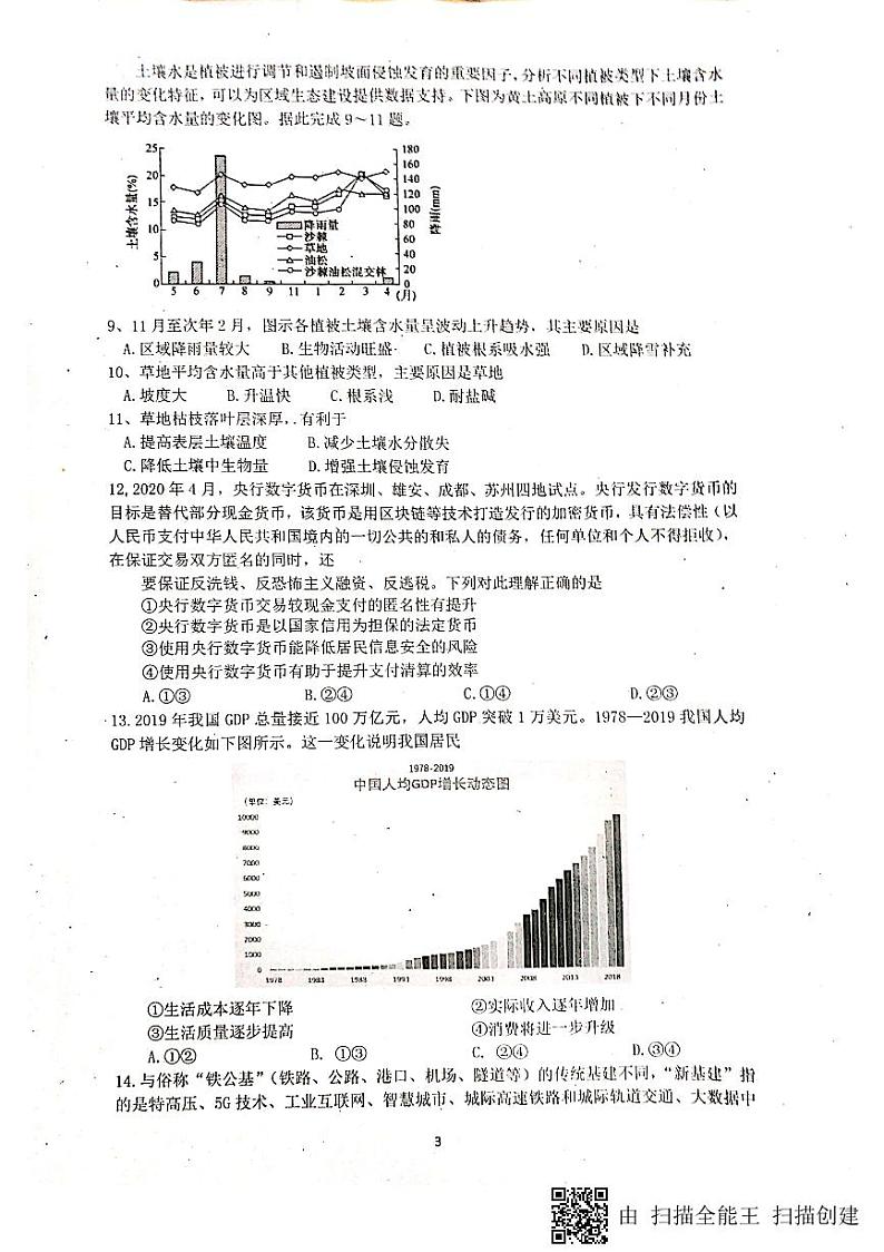 2020绵阳南山中学高三高考仿真模拟（一）文科综合试题扫描版含答案第3页