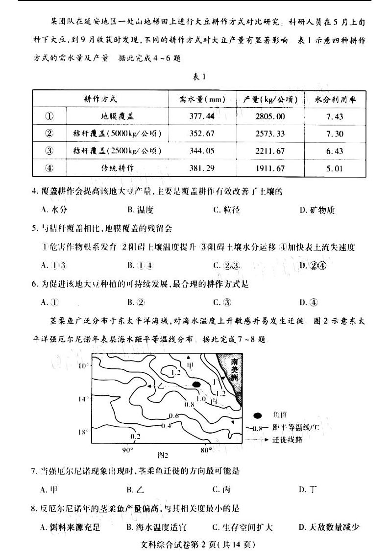 湖北省武汉市2020届高三毕业生六月供题（一）文科综合试题第2页