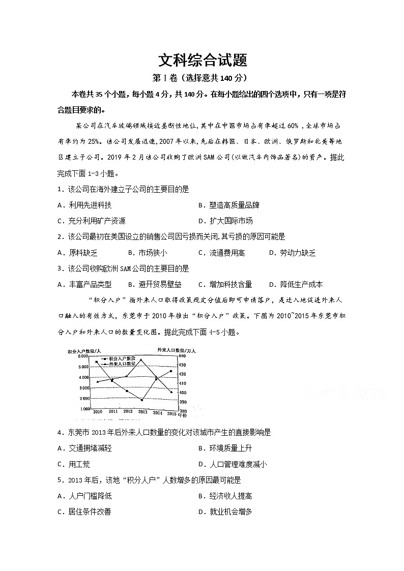 2020遂宁射洪中学高三第一次高考模拟考试文科综合含答案第1页