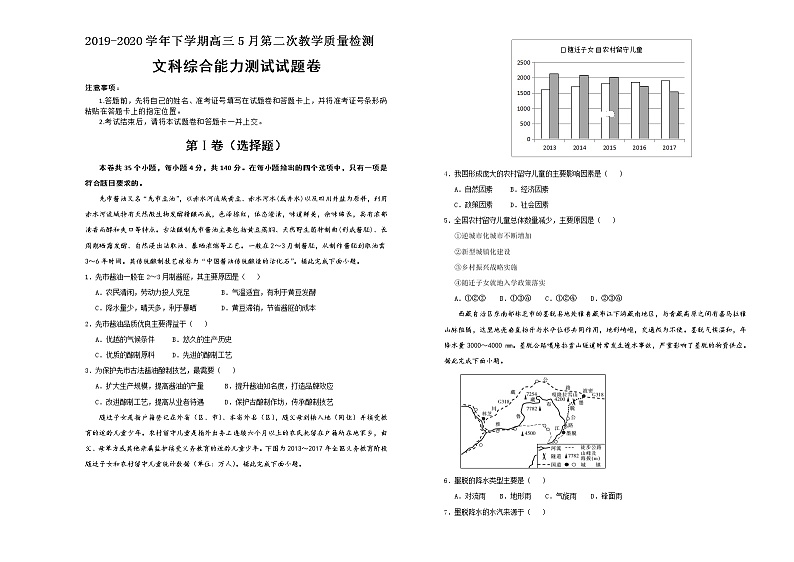 2020江西省麻山中学高三下学期5月第二次教学质量检测文科综合试题含答案第1页