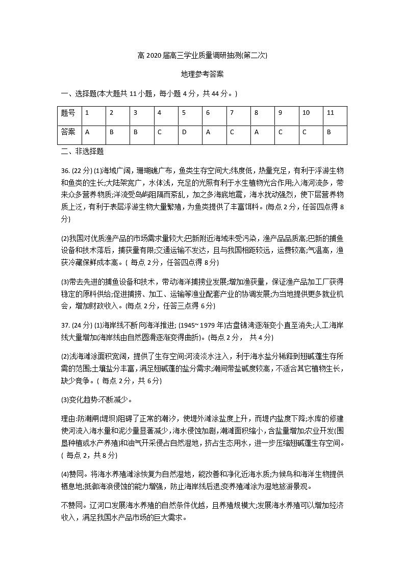 2020重庆渝中区、九龙坡区等主城区高三学业质量调研抽测（第二次）文科综合试题扫描版含答案第1页